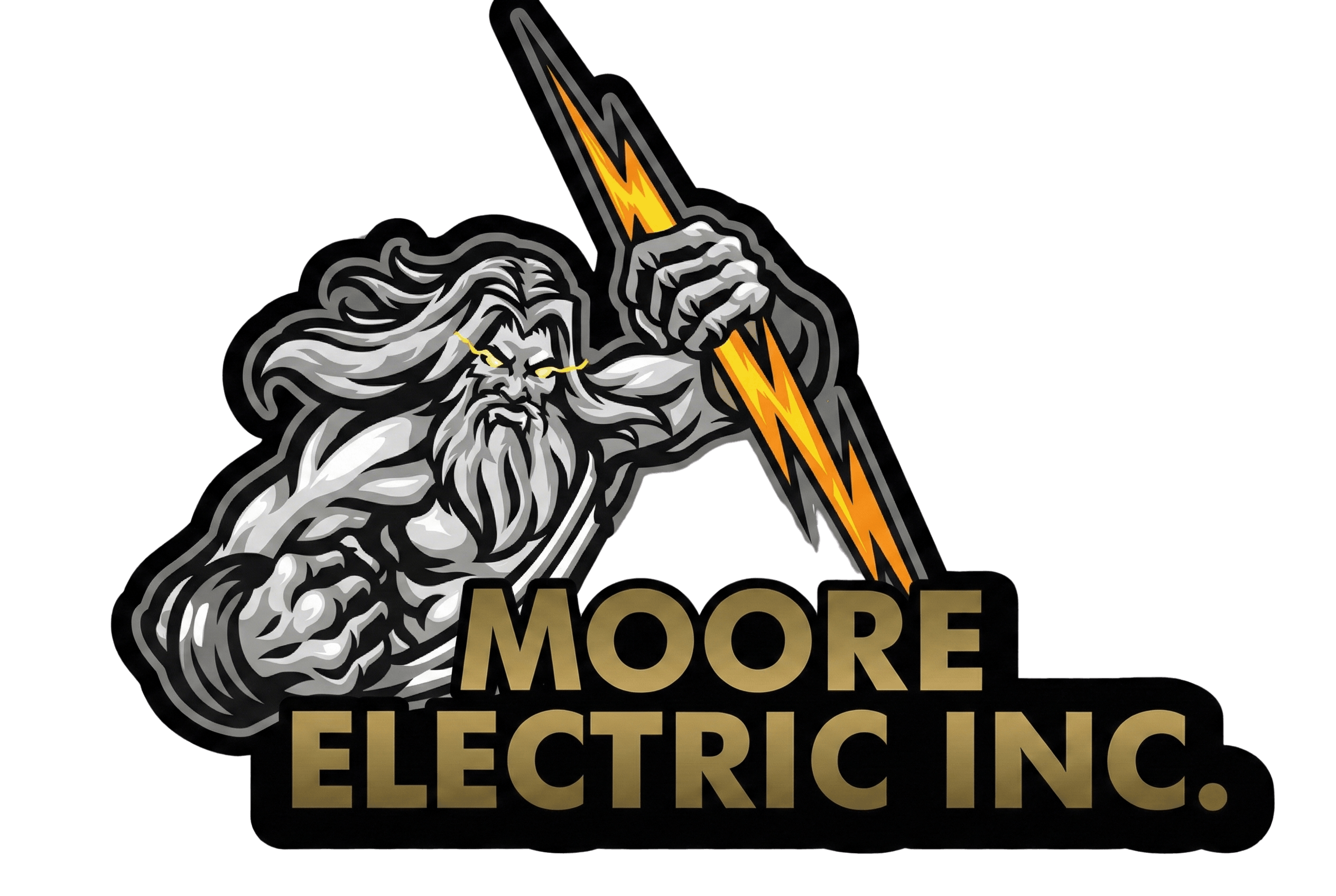Moore Electric Inc. logo featuring a powerful figure wielding a lightning bolt, symbolizing expertise in electrical services.