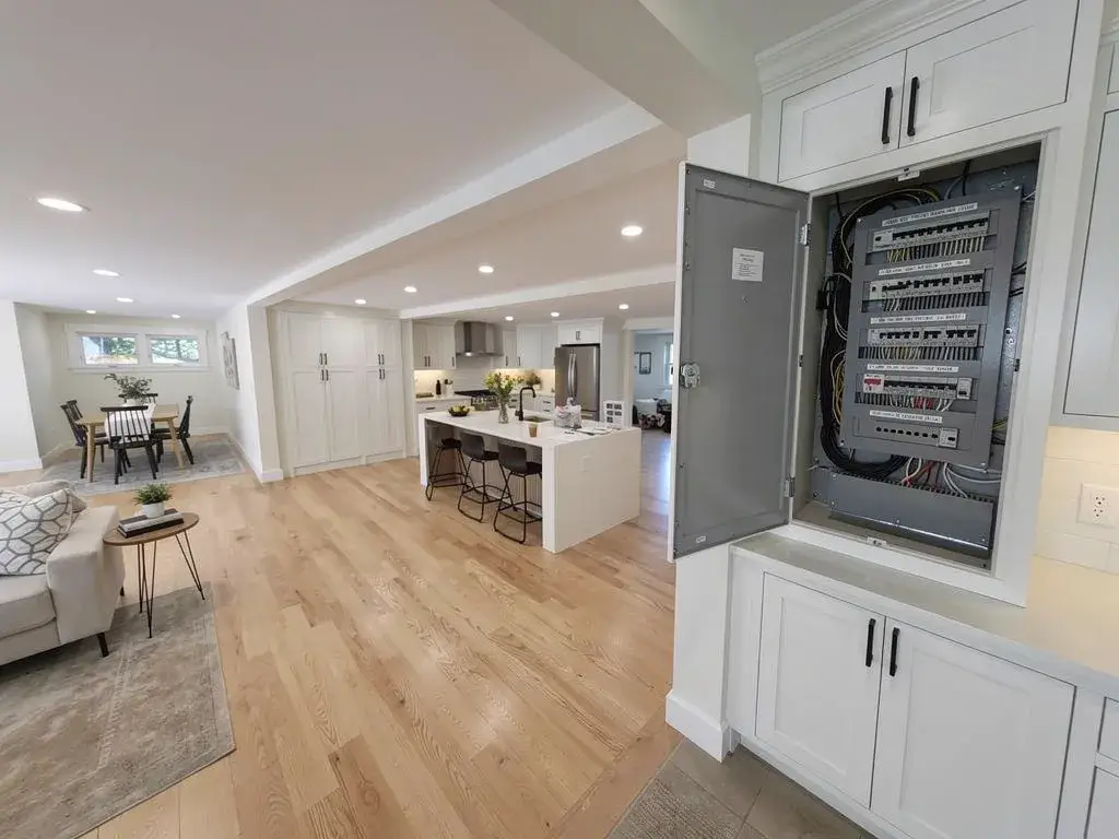 Residential electrical panel with labeled circuit breakers ready for a permit-compliant upgrade