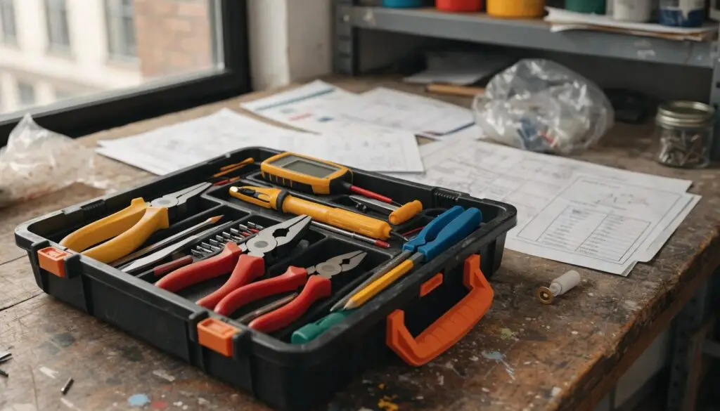 Open toolbox showing tools and paperwork related to electrical service upgrade costs